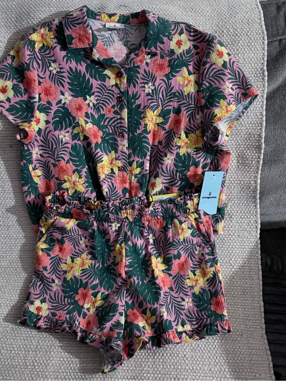 Girls' Floral Tropical Print Short Blouse set by O’rageous XL NWT